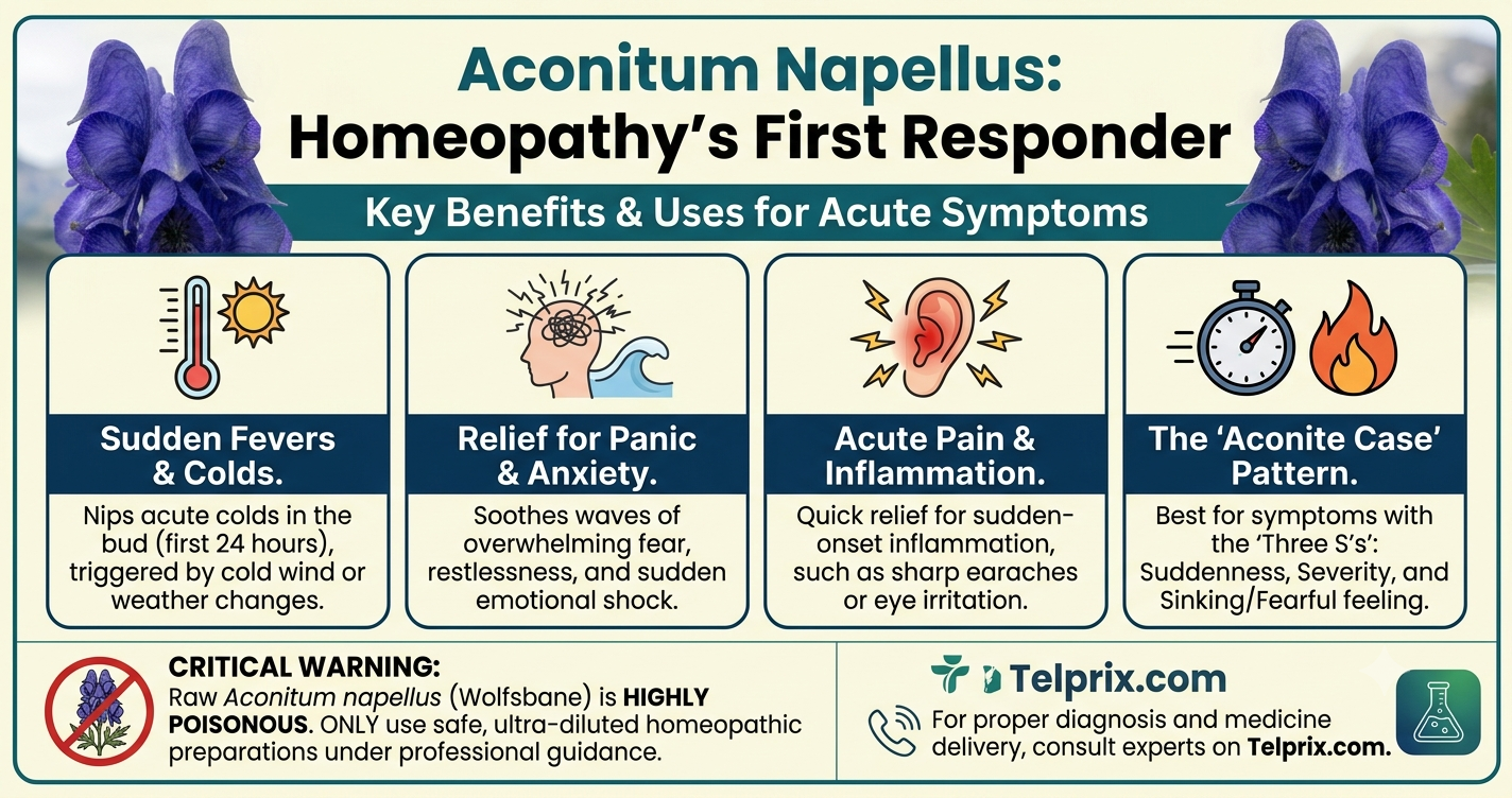 Aconitum Napellus: Homeopathy’s First Responder for Sudden Colds, Fevers, and Panic