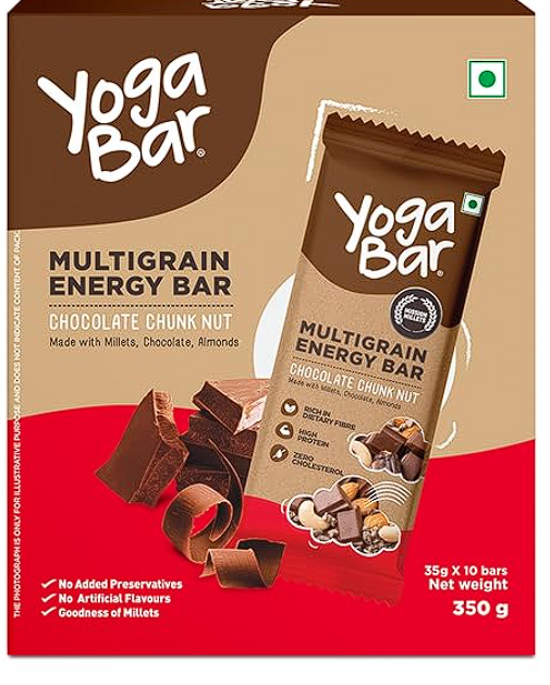 Yogabar Energy Bars Chocolate Chunk | Multigrain Energybar | Pack of 10 x 35g Energy Bars | No Preservatives
