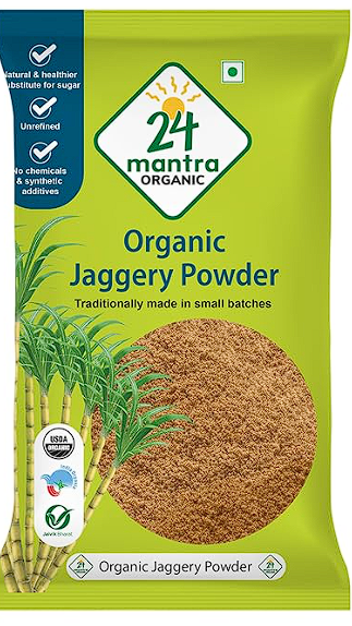 24 Mantra Organic Unbleached Jaggery Powder 500 gms, Healthy Sugar Substitute, Unrefined & Unadulterated | Certified Organic & Chemical Free
