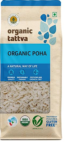 Organic Tattva, Organic White Poha Health Food, Flattened Rice/Atukulu Enriched with Dietary Fibers & Nutrients, 500 Gram